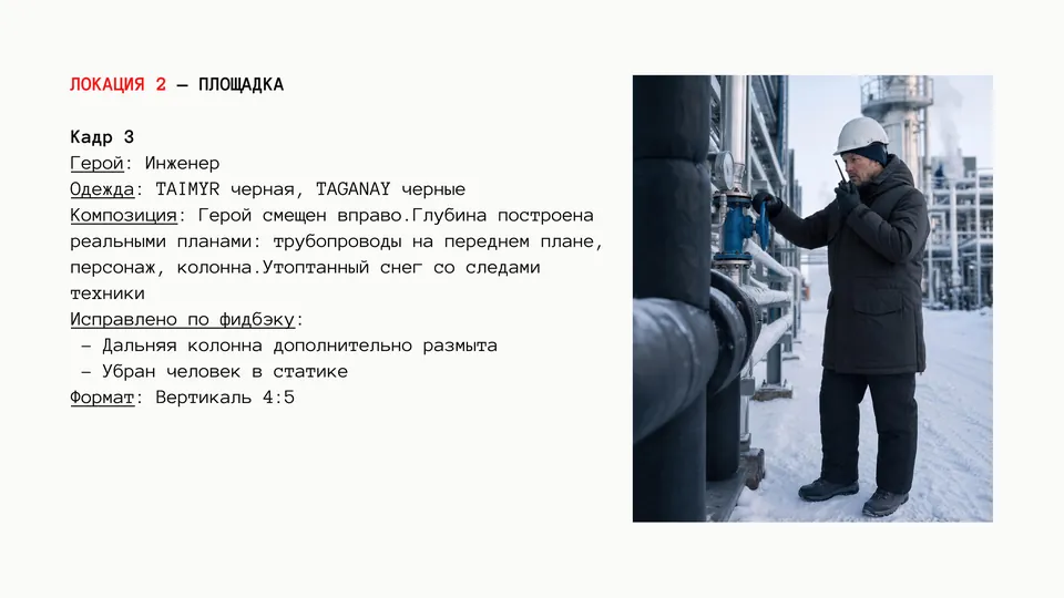 Слайд: кадр с описанием и правками
